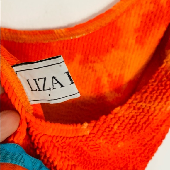 RARE! 1980's LIZA BRUCE Vintage Bathing Suit TIE-DYED LACE PULL DOWN SKIRT NEON - Picture 12 of 12